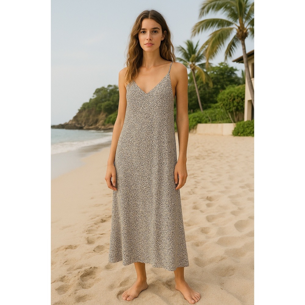 Jenni Kayne 100% Viscose Leopard Print Slip‎ Dress XS Luxury Fall Maxi Designer
